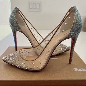 Christian Louboutin Follies Strass 100 Rete Glitter Solaria Specchio Heels 39.5